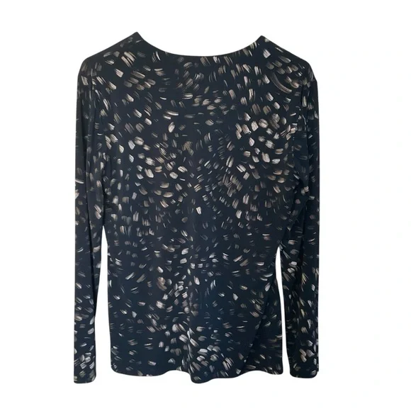 Chico’s Size 1 Black Abstract Print Long Sleeve V-Neck Stretch Top - Picture 6 of 10